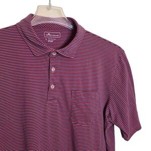 Peter Millar Polo Shirt Men's Large Striped Pima Cotton‎ Red Blue Golf Casual